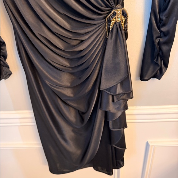 Vintage 80’s Abby Kent Black Long Sleeve Draped Dress Sz 11/12 - Picture 8 of 8